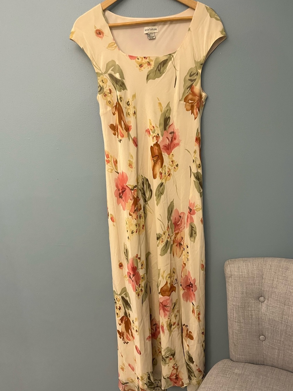 Vintage Ann Taylor Silk Floral Cap-Sleeve Maxi Dress